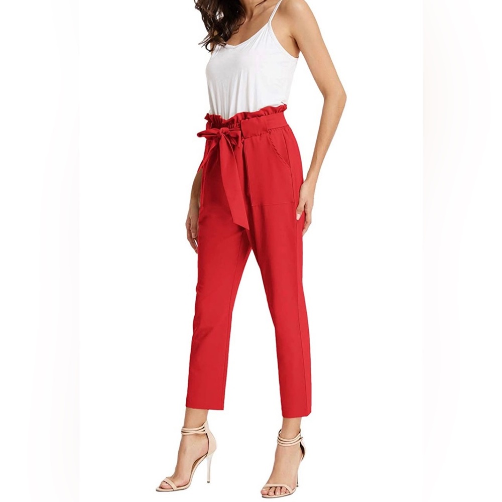 ❤️ High Waist Paper Bag Pants w/ Tie ❤️ - Picture 2 of 9